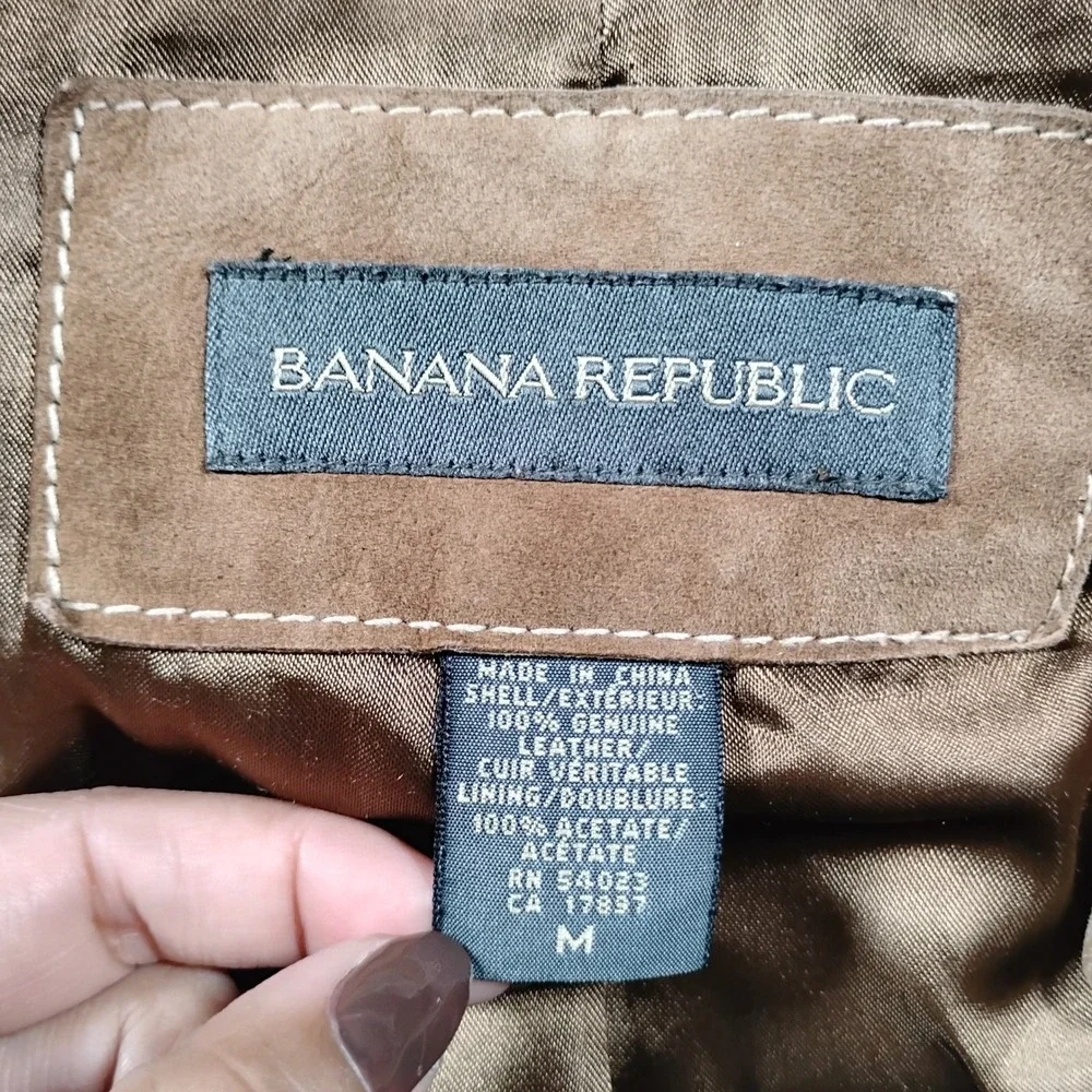 Vintage Banana Republic Men's Tan Genuine Suede Leather Cafe Racer Moto Jacket M